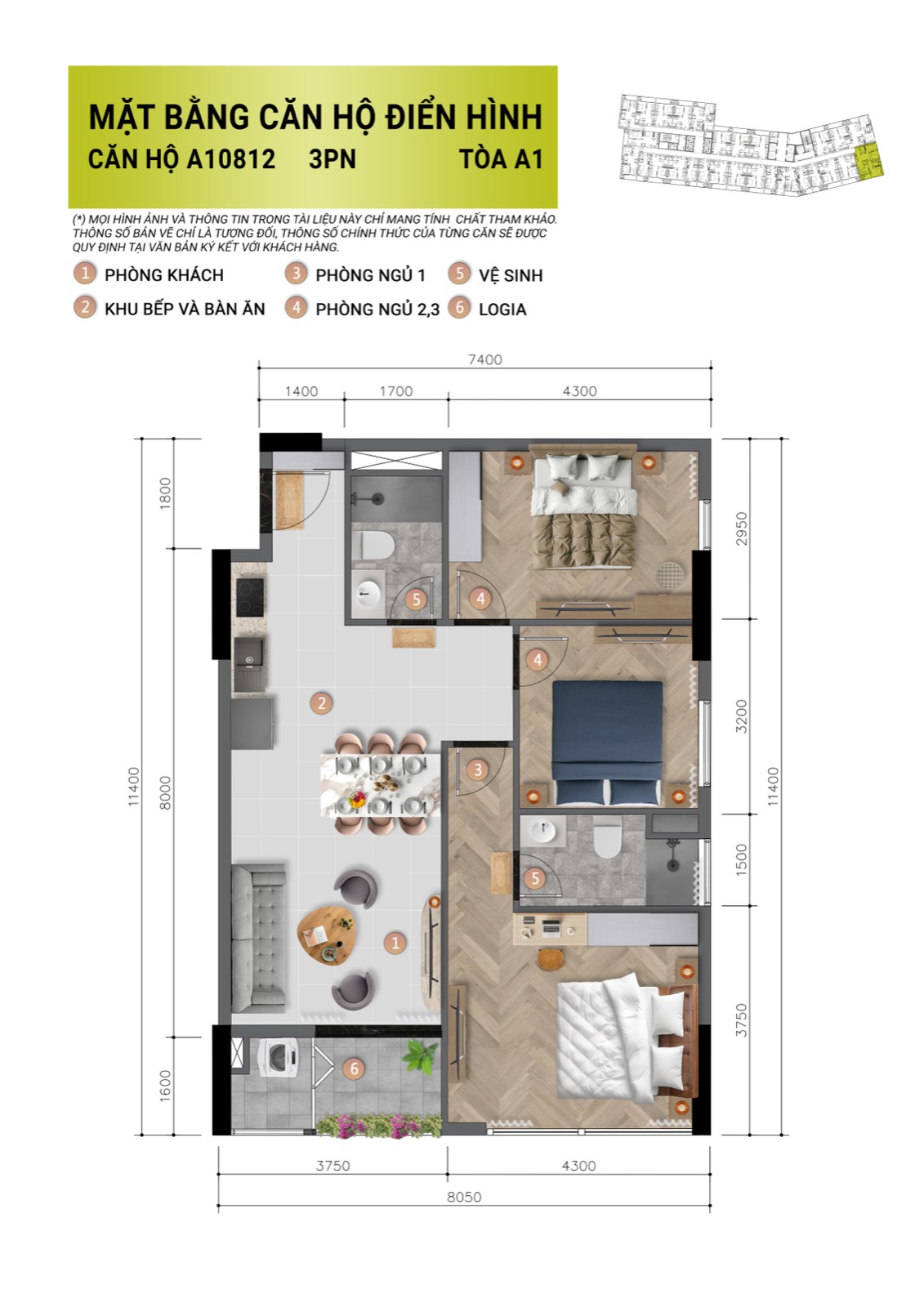 Layout căn 3BR