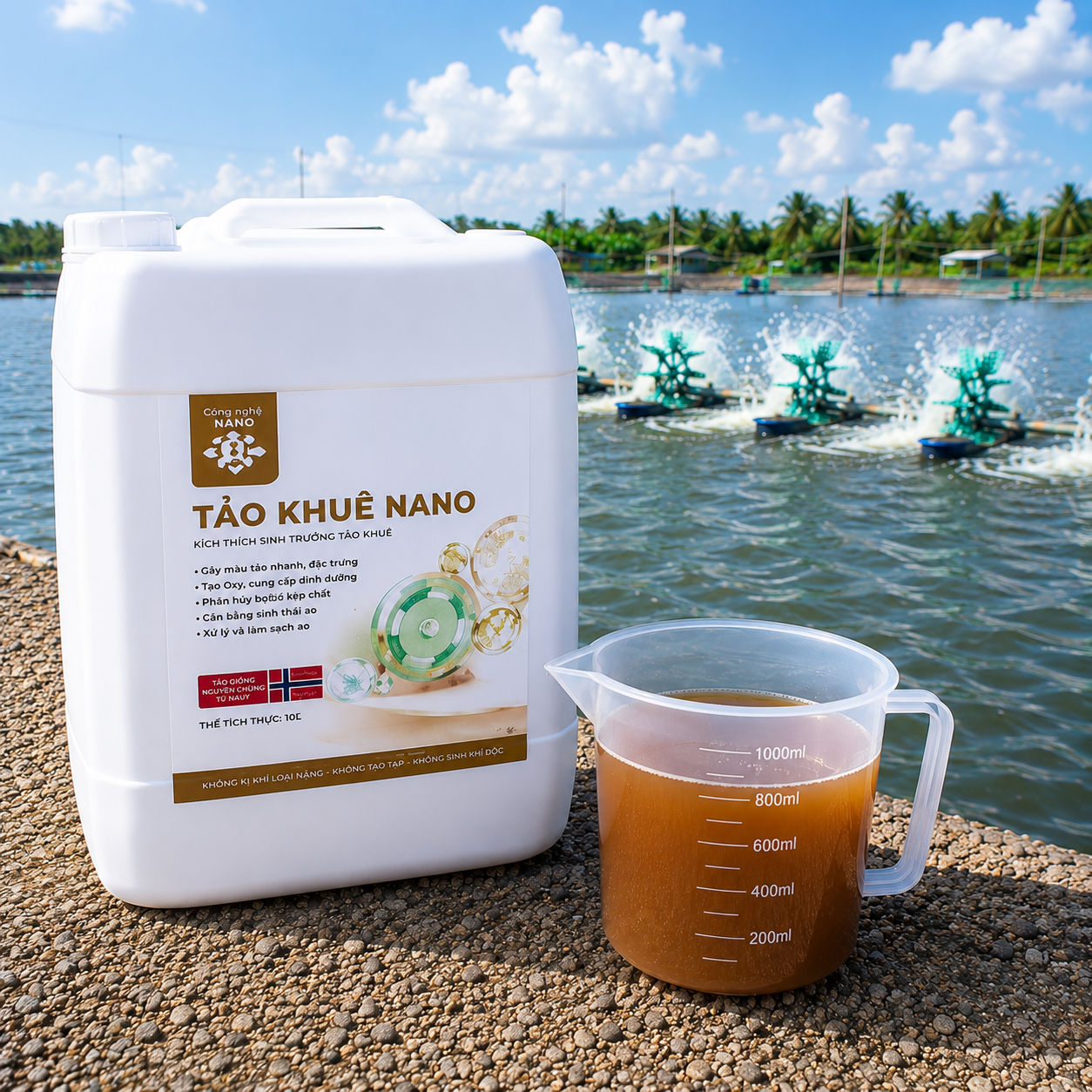 Tảo Khuê Nano sử dụng tại ao nuôi