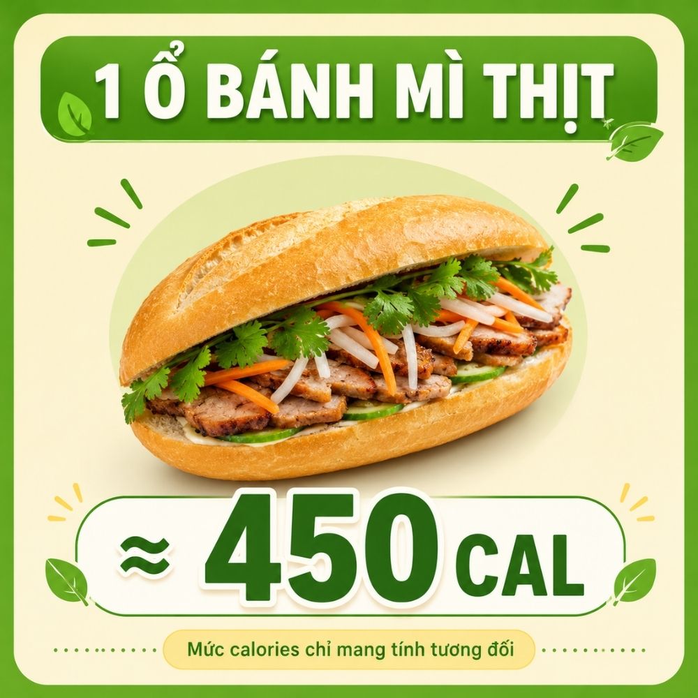1 ổ bánh mì thịt - khoảng 450 calorie