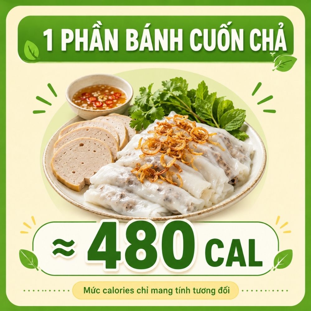 1 phần bánh cuốn chả - khoảng 480 calorie