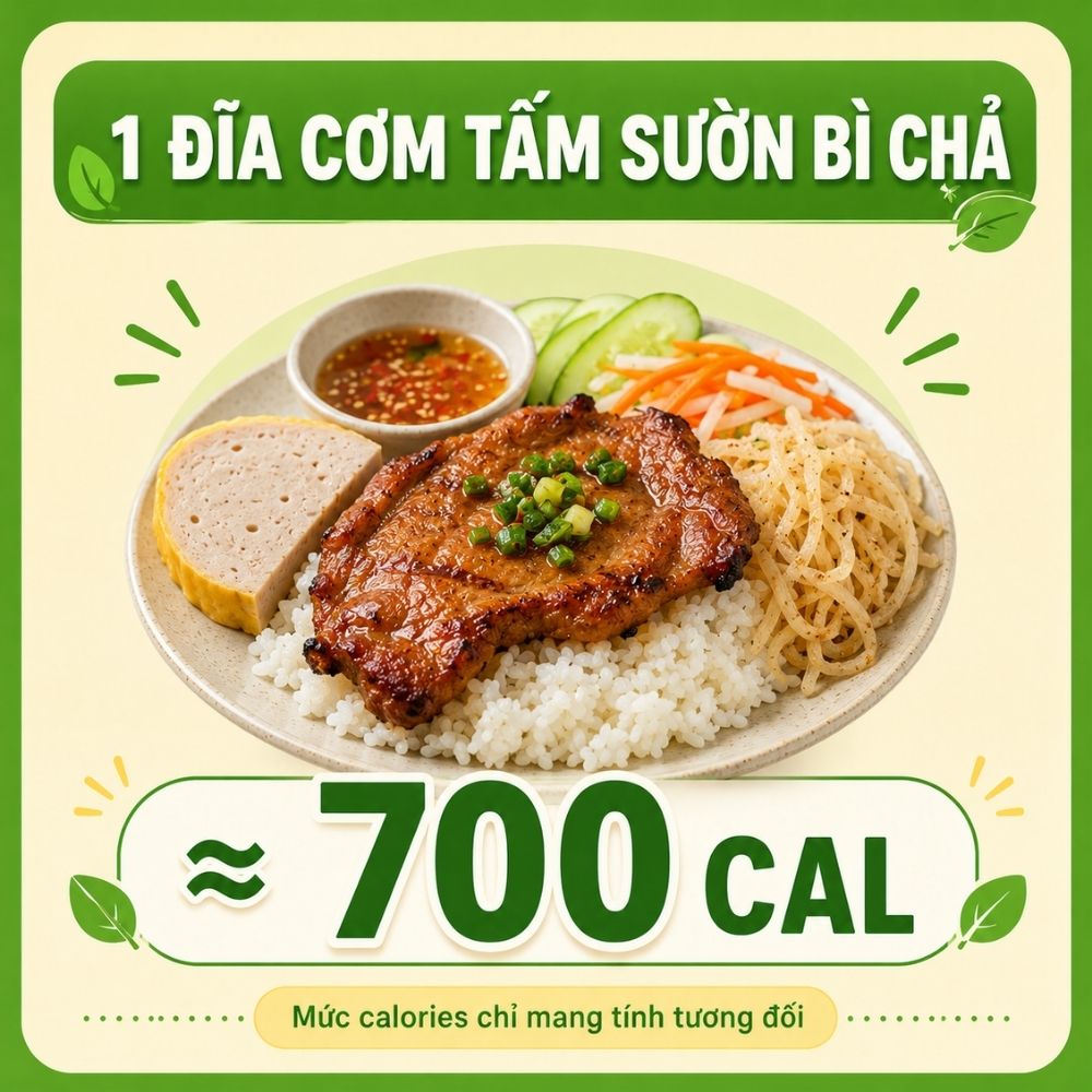 1 đĩa cơm tấm sườn bì - khoảng 700 calorie
