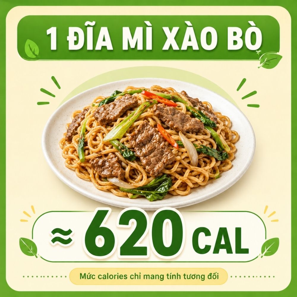 1 đĩa mì xào bò - khoảng 620 calorie
