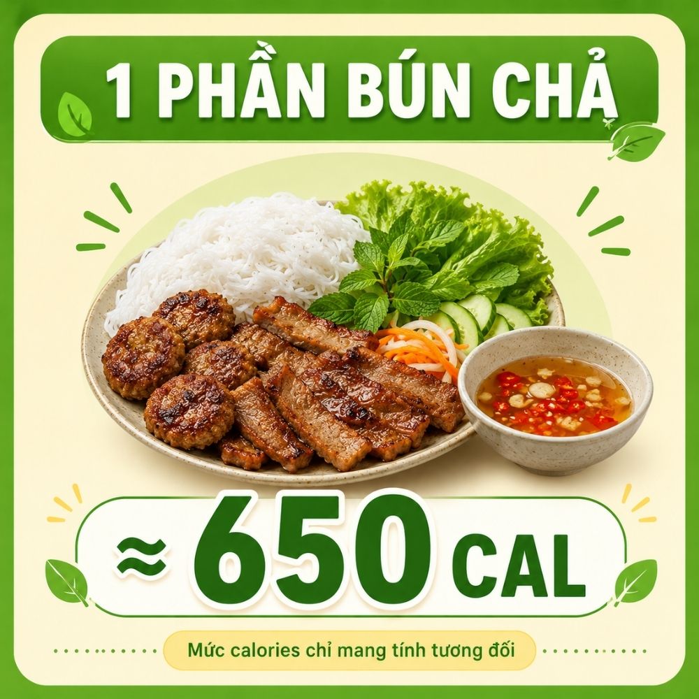1 phần bún chả - khoảng 650 calorie