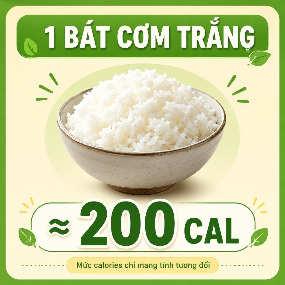 1 bát cơm trắng - khoảng 200 calorie