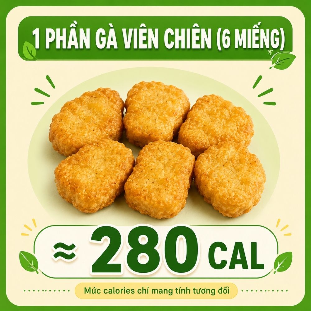 1 phần viên chiên (6 miếng) - khoảng 280 calorie