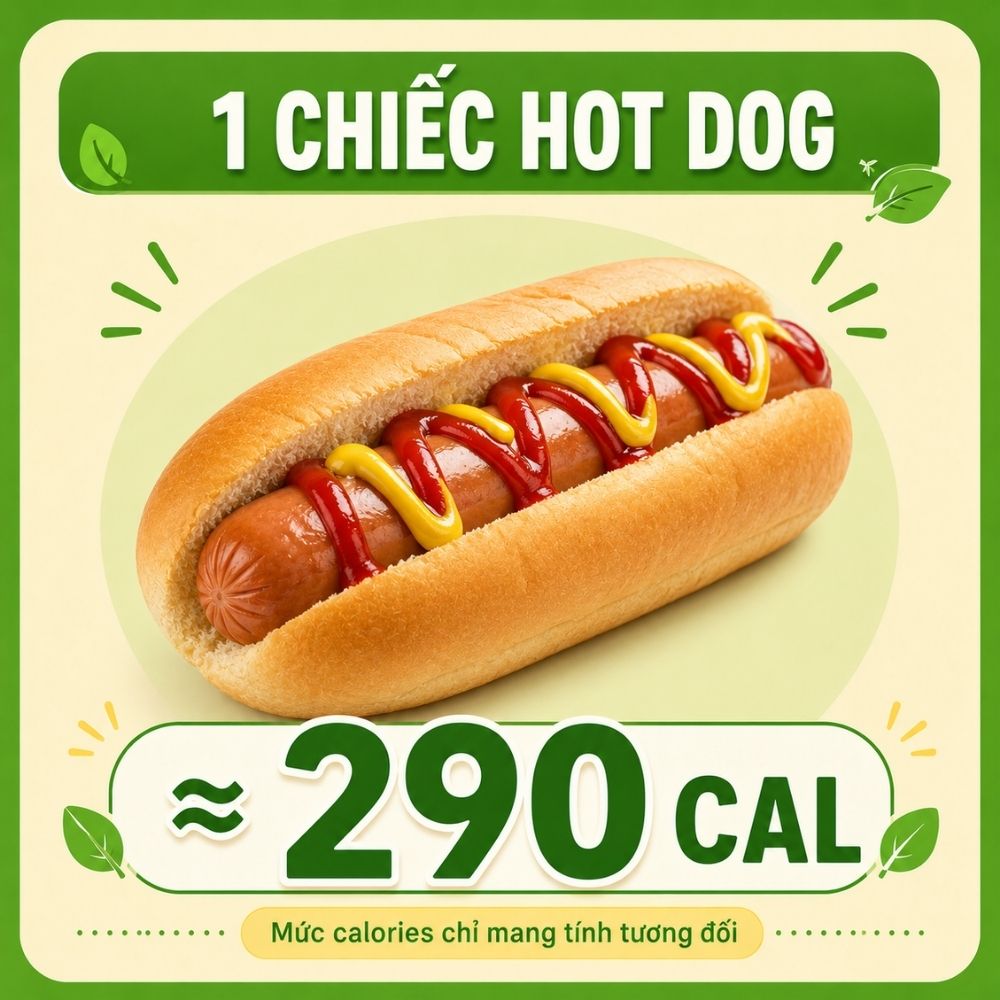 1 chiếc hot dog - khoảng 290 calorie