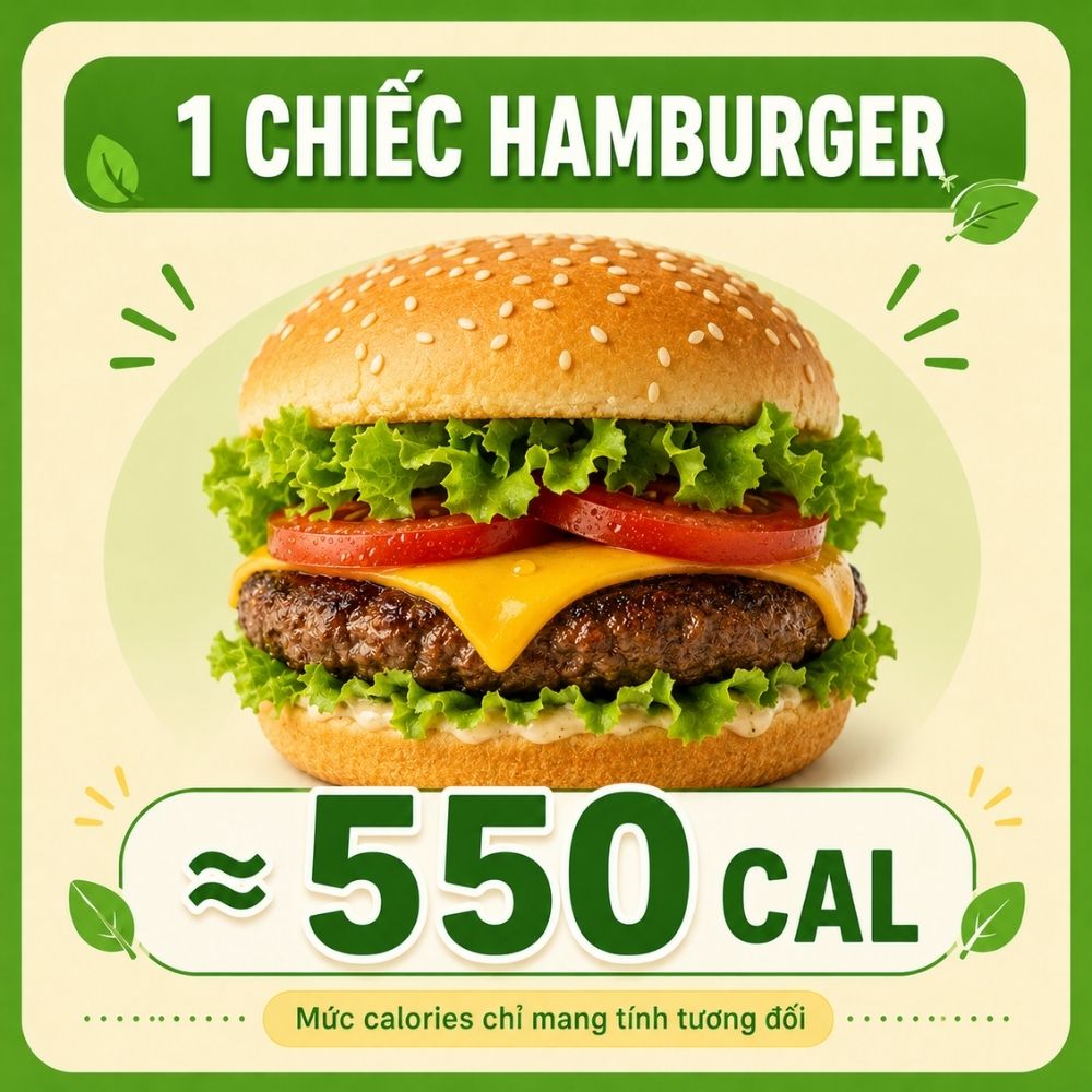 1 chiếc hamburger - khoảng 550 calorie