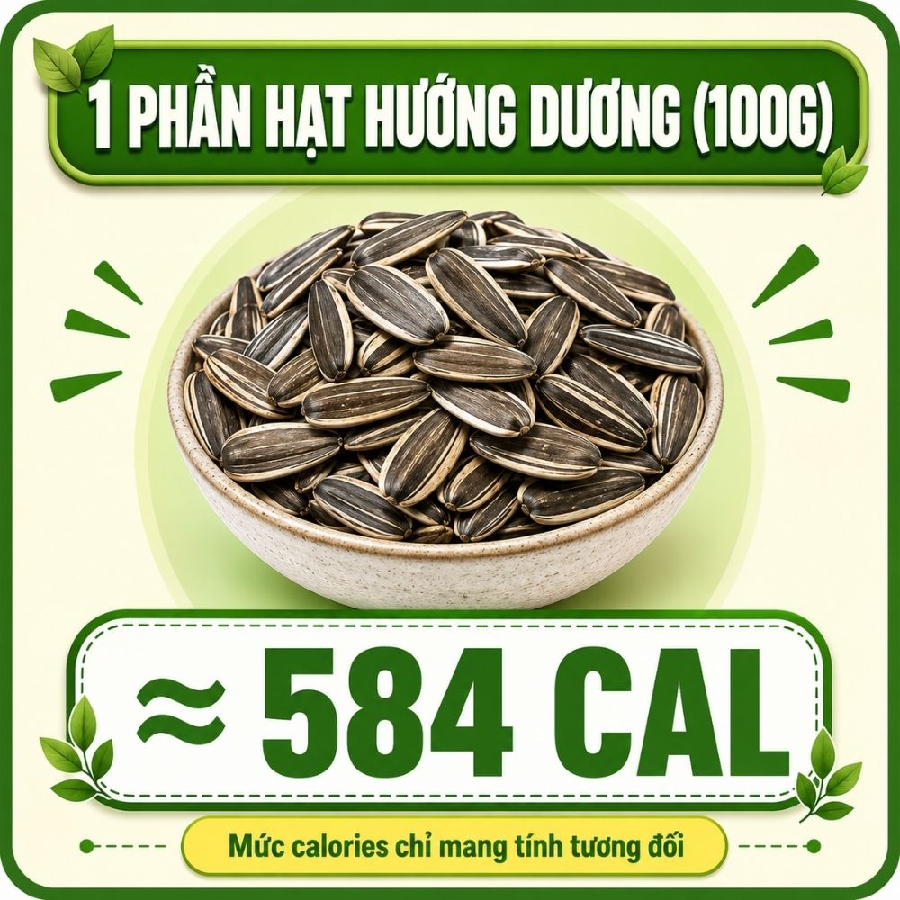 100g hạt hướng dương - khoảng 584 calorie