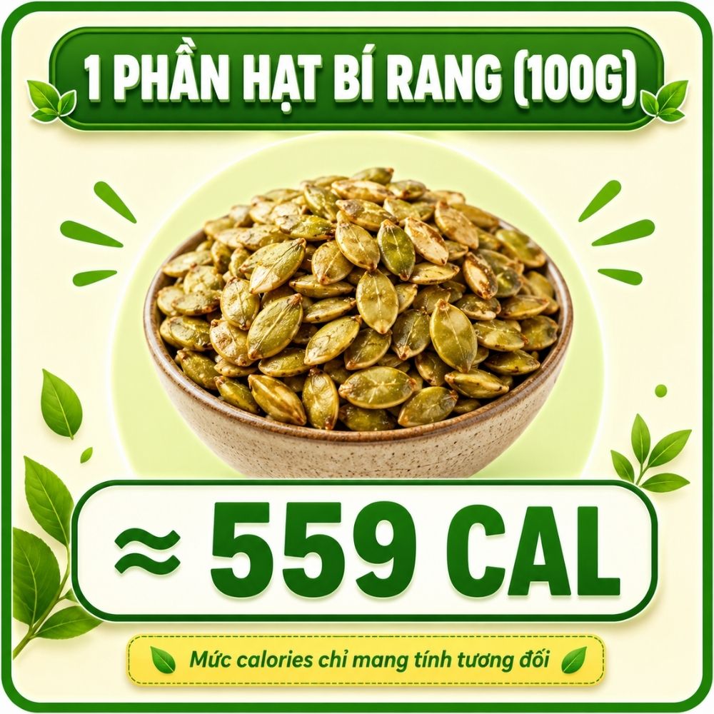 100g hạt bí rang - khoảng 559 calorie