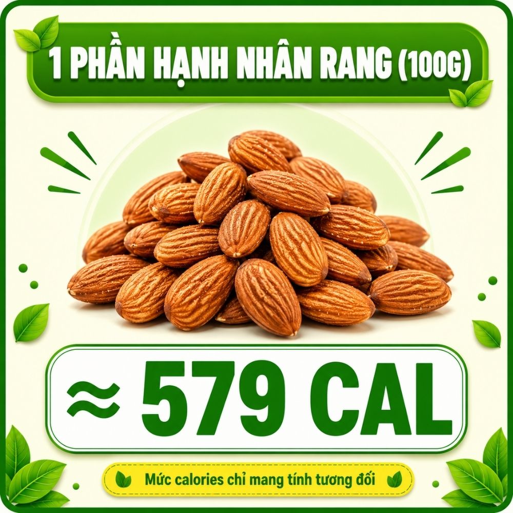 100g hạnh nhân rang - khoảng 579 calorie