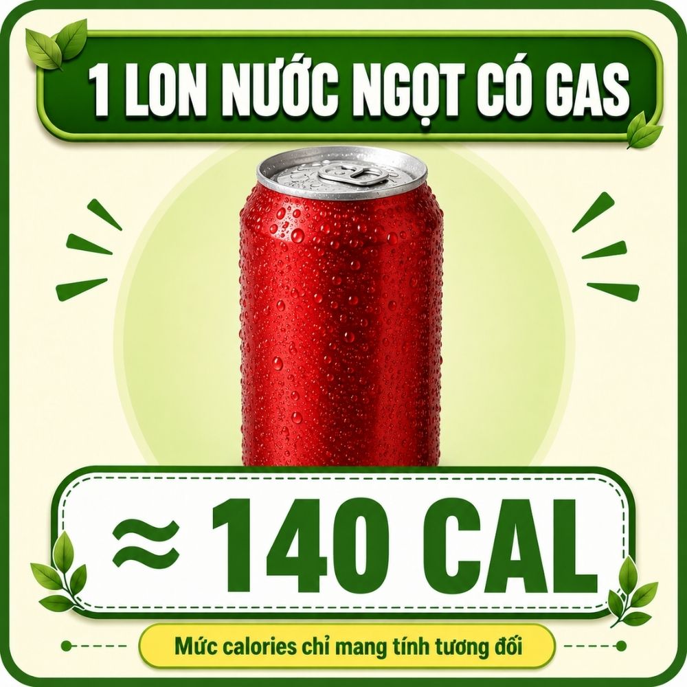 1 lon nước ngọt có ga - khoảng 140 calorie