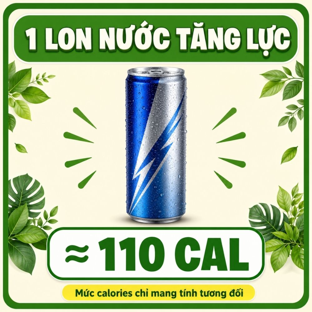 1 lon nước tăng lực - khoảng 110 calorie