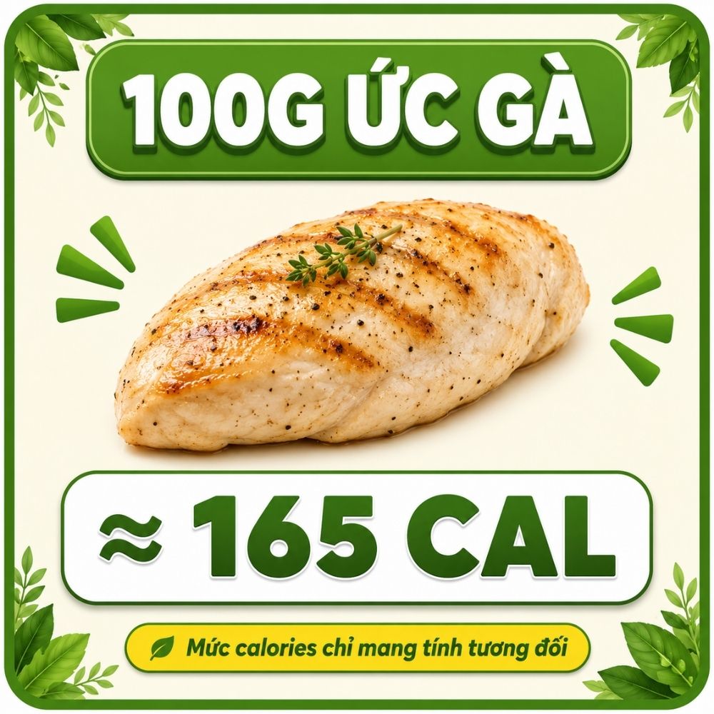100g ức gà - khoảng 165 calorie