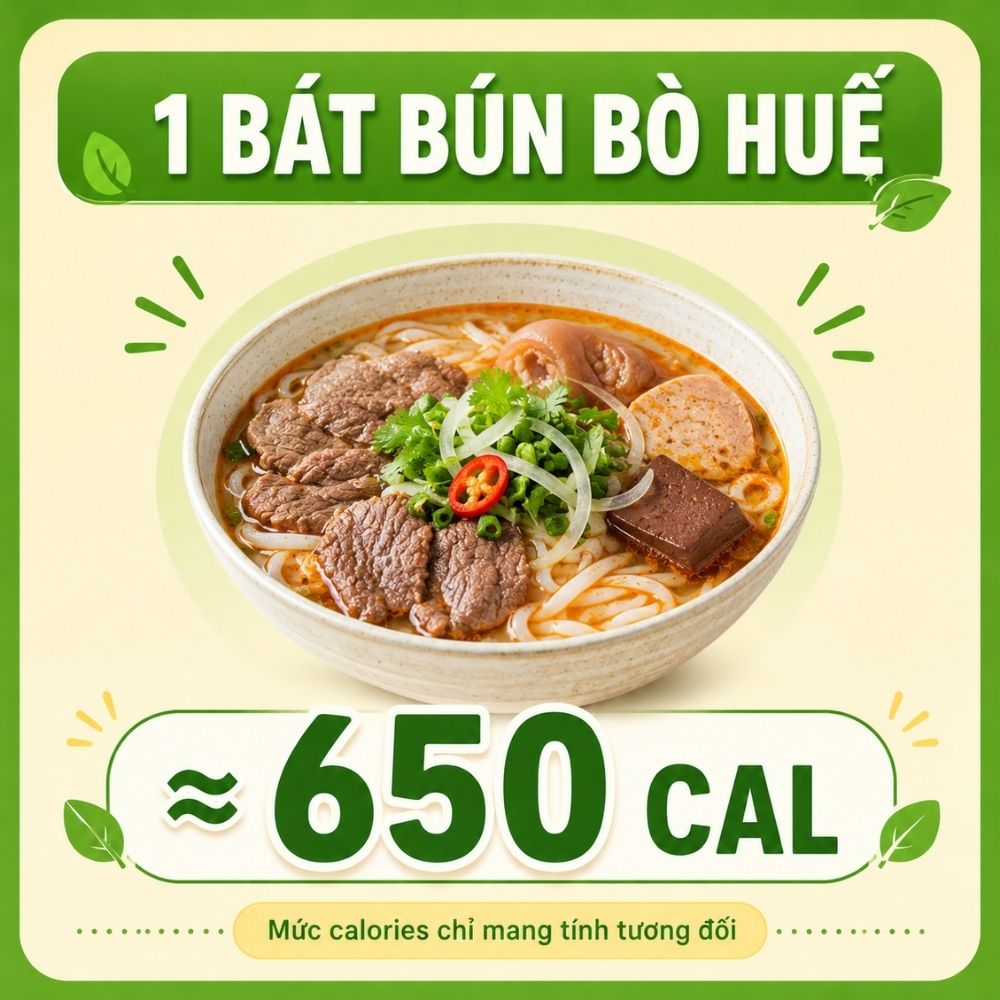 1 bát bún bò Huế - khoảng 650 calorie