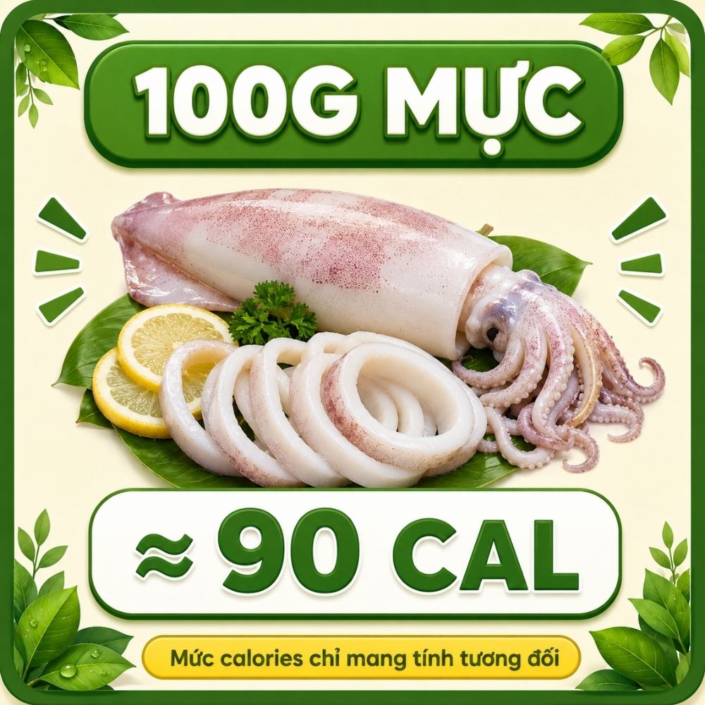 100g mực - khoảng 90 calorie