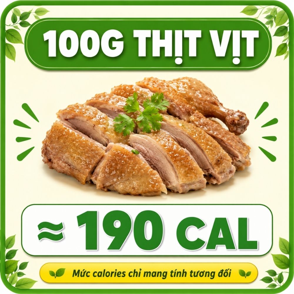 100g thịt vịt - khoảng 190 calorie