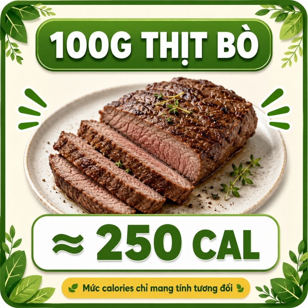 100g thịt bò - khoảng 250 calorie