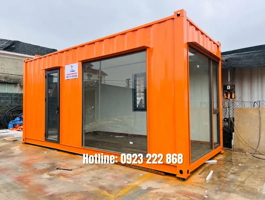 Mẫu container homestay 02 màu cam, cửa kính lớn