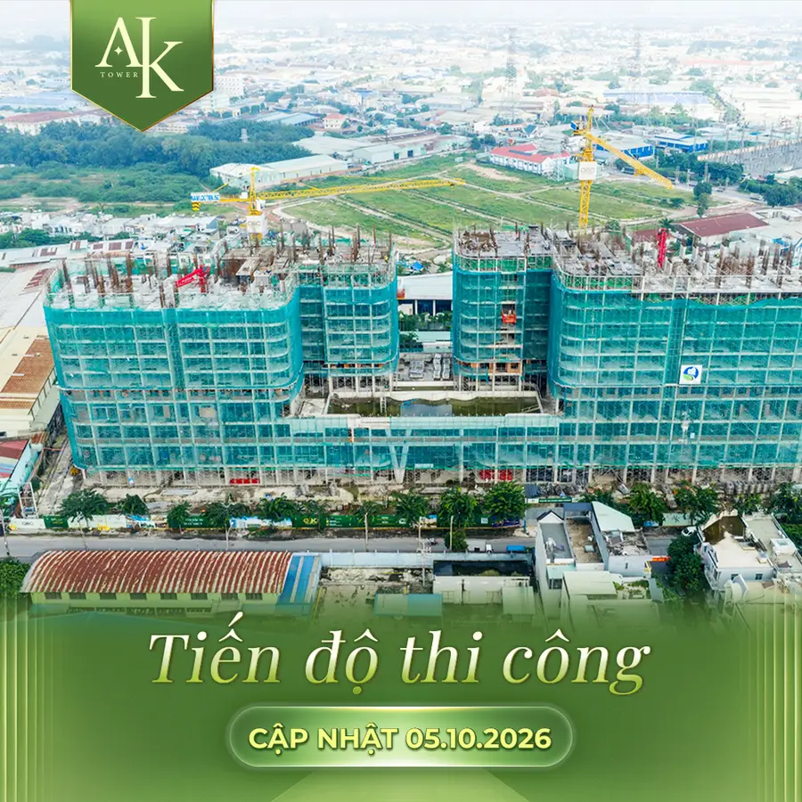 Tiến độ thi công A&K Tower: Hai khối tháp nhìn từ phía mặt tiền (cập nhật 05/10/2026)