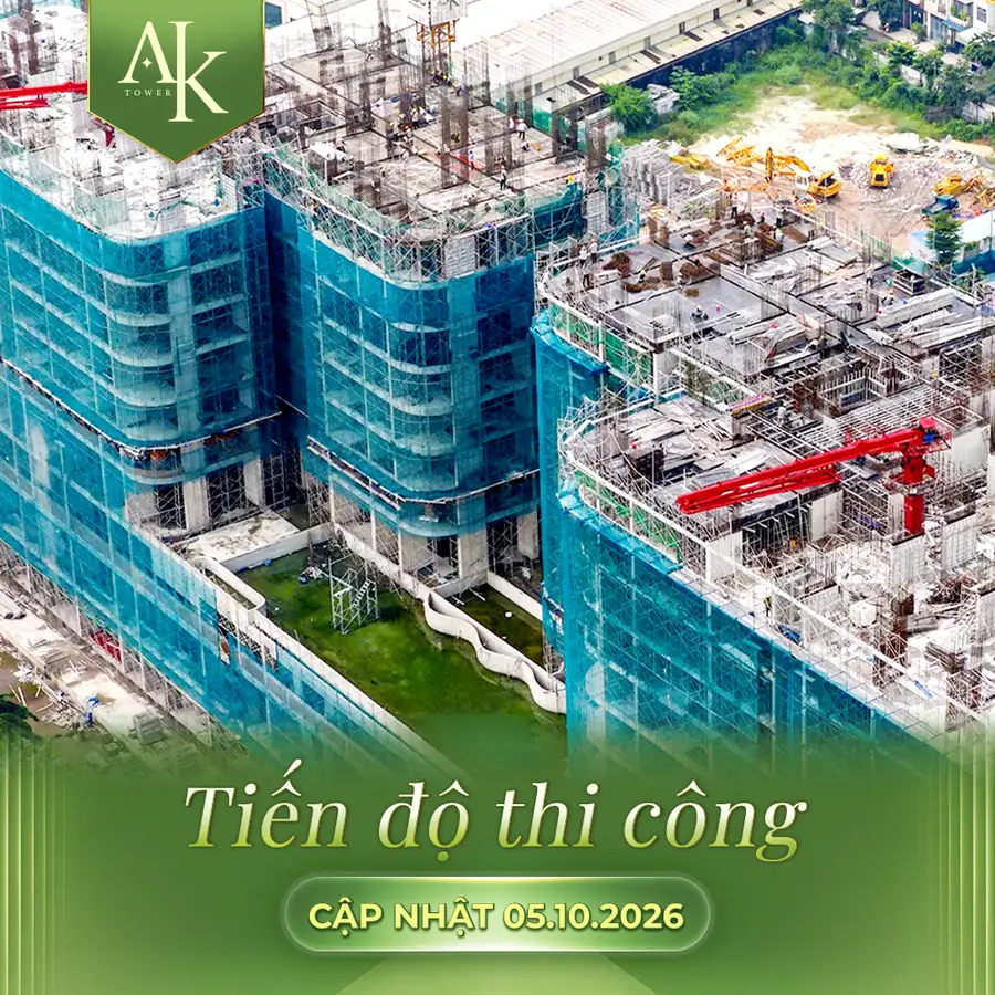 Tiến độ thi công A&K Tower: Hai khối tháp nhìn gần từ trên cao (cập nhật 05/10/2026)