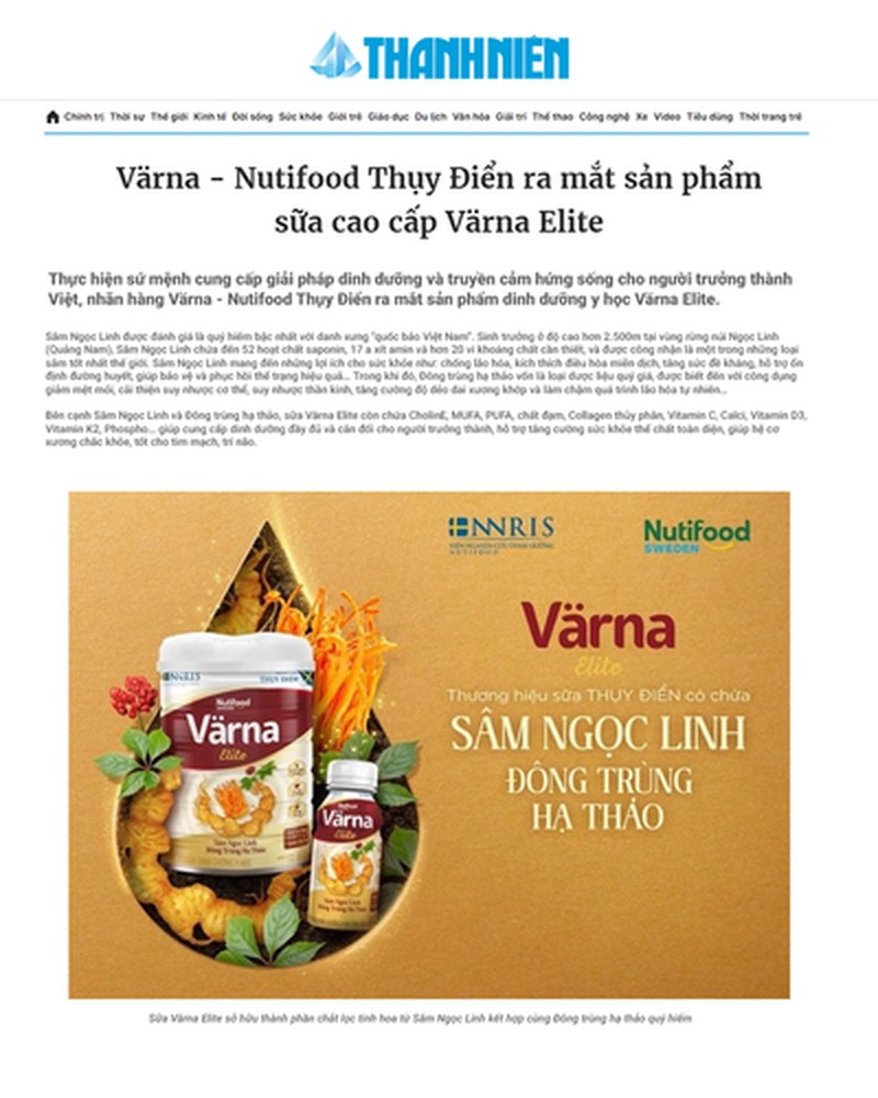 Báo Thanh Niên đưa tin Värna Elite