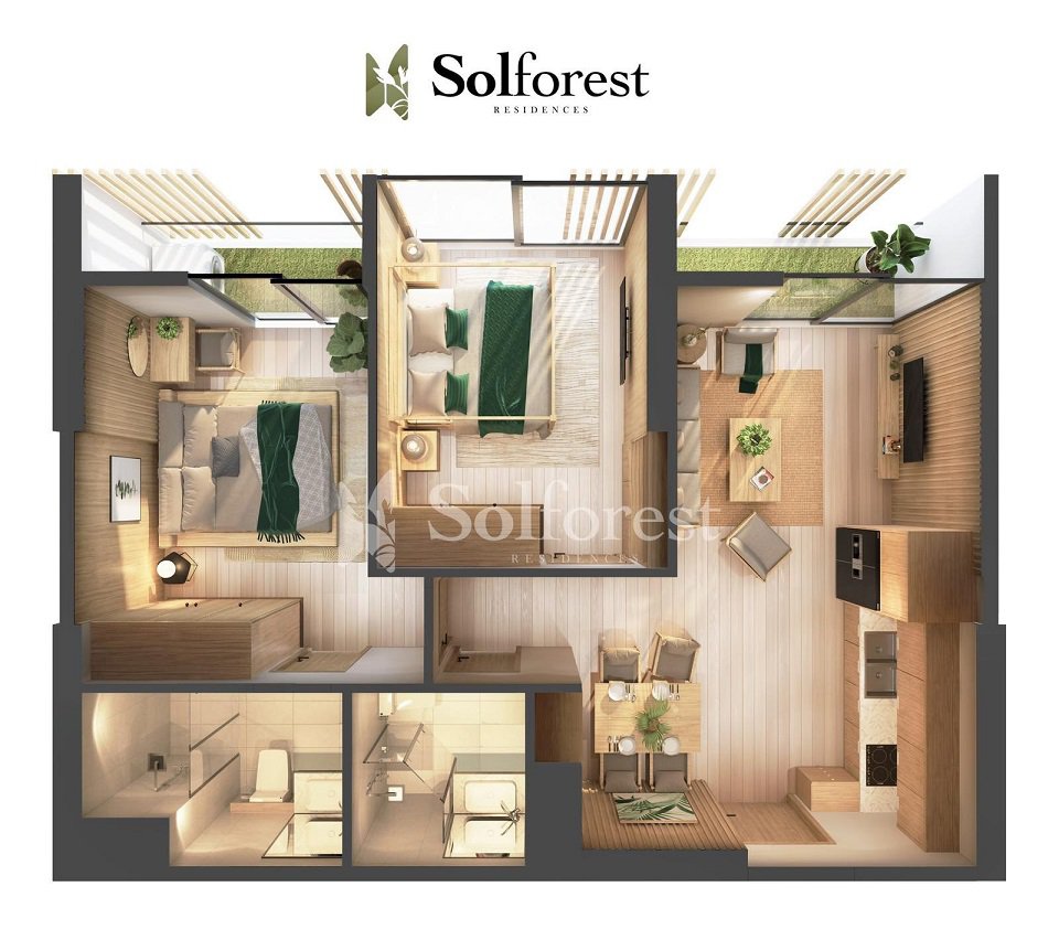 Mặt bằng căn hộ 1 Phòng ngủ sol forest