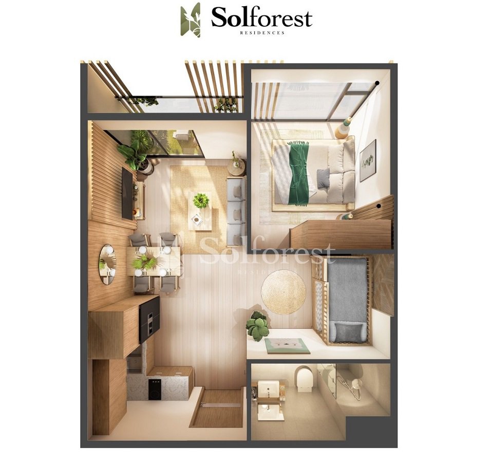 mặt bằng căn hộ 1 ngủ sol forest