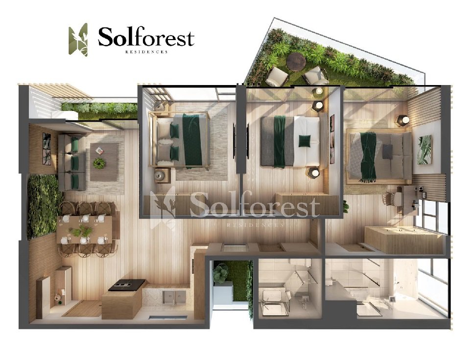 Mặt bằng căn hộ 3 Phòng ngủ sân vườn sol forest
