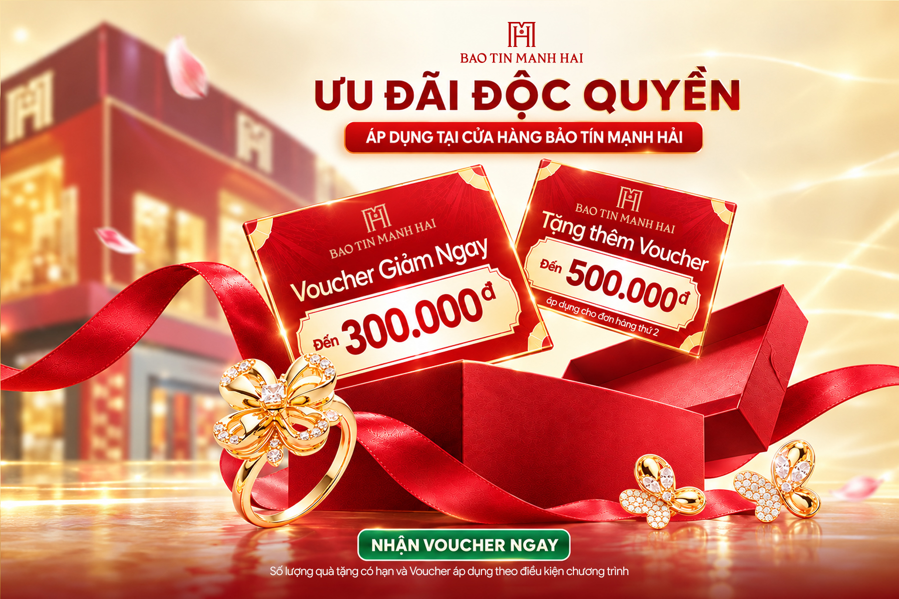 Ưu đãi độc quyền Mua 1 Nhận 2 — voucher 300K áp dụng tại 24 cửa hàng Bảo Tín Mạnh Hải