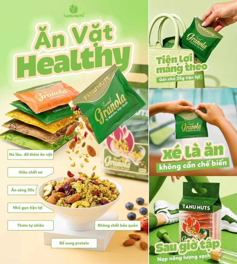 Ăn vặt healthy cùng Granola TANU NUTS