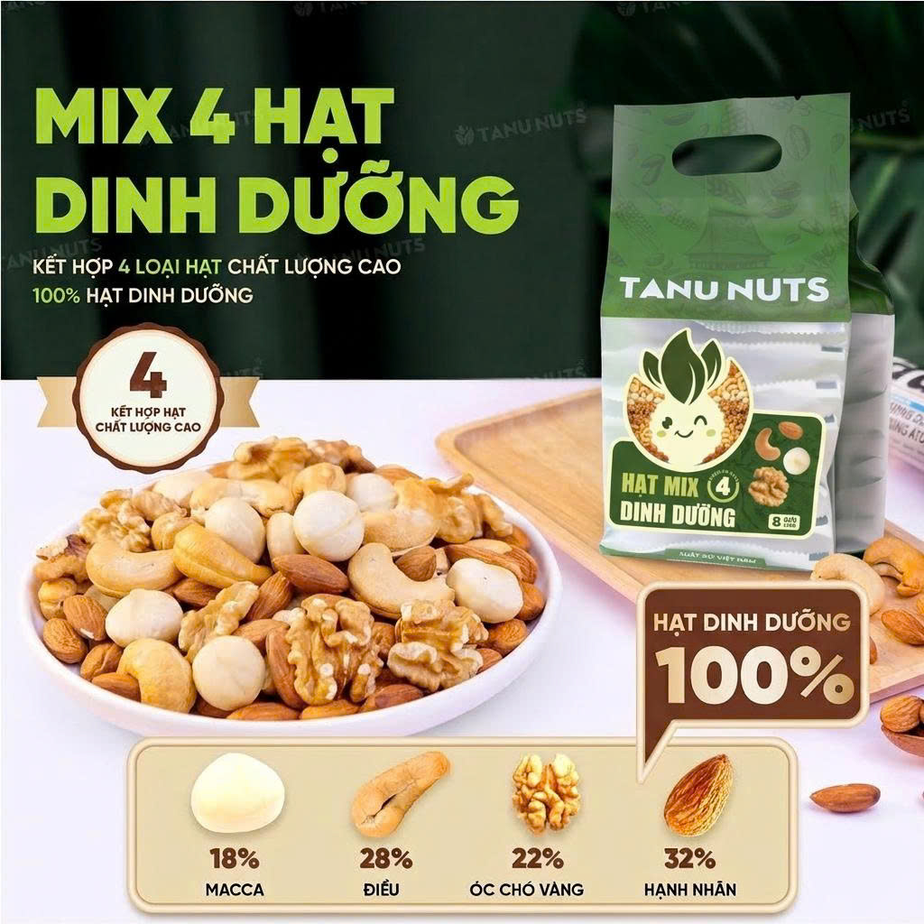 Thành phần đa dạng Mix 4 loại hạt TANU NUTS