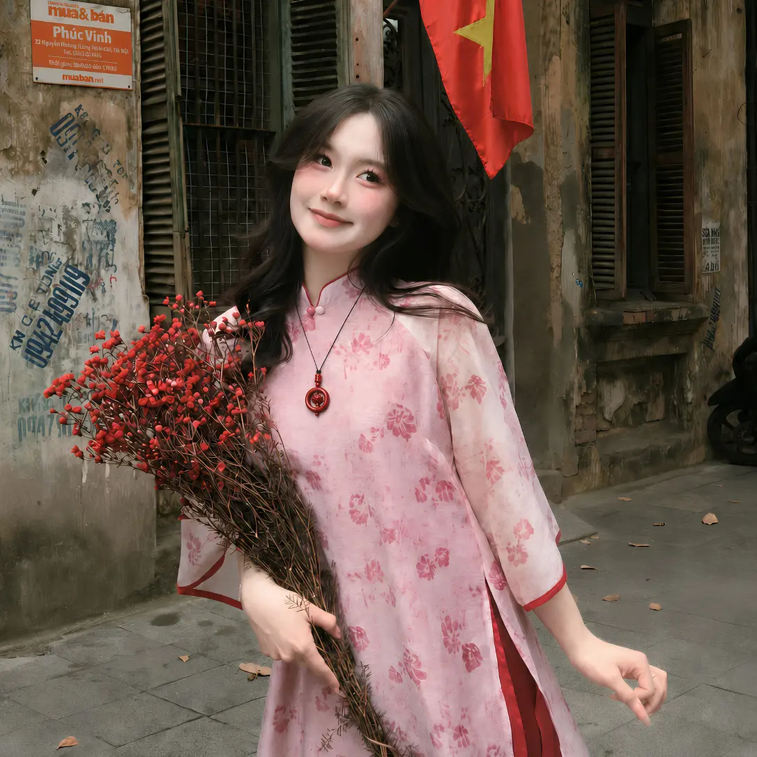 Thiếu nữ mặc áo dài đeo Nhất Đóa Liên Hoa