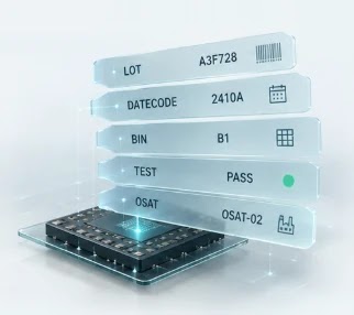 Sơ đồ dữ liệu lô liền mạch: Lot A3F728, Datecode 2410A, BIN B1, Test Pass, OSAT OSAT-02