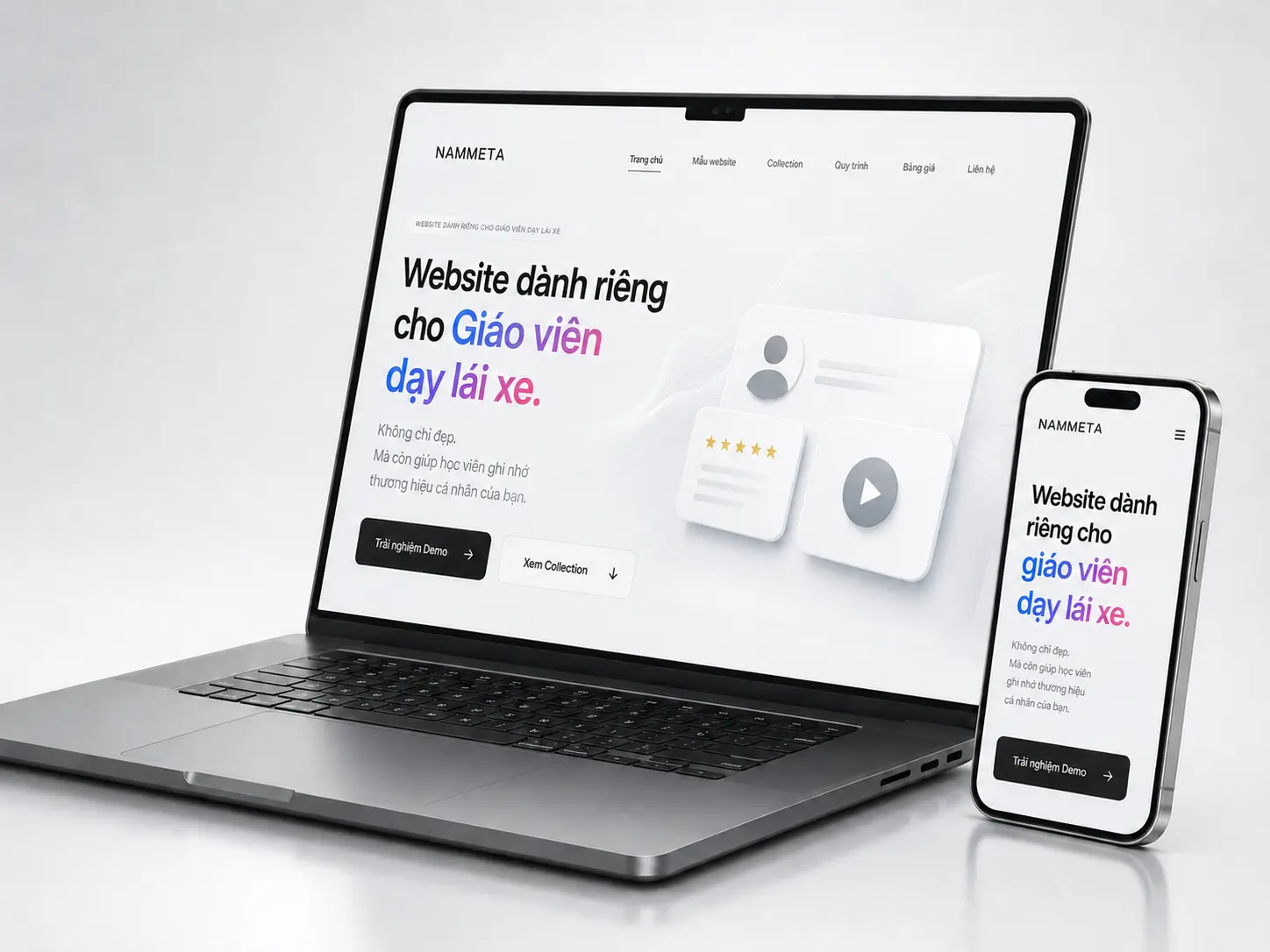 Bản xem trước website NAMMETA trên máy tính và điện thoại