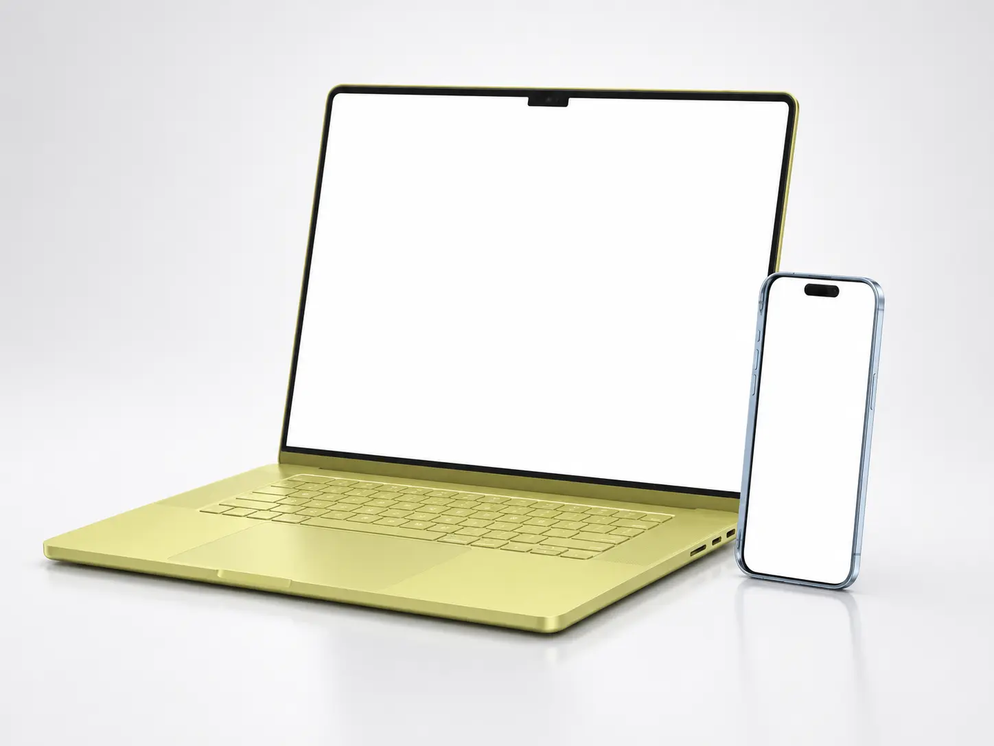 MacBook Neo màu Citrus và iPhone Air hiển thị trang chủ NamMeta