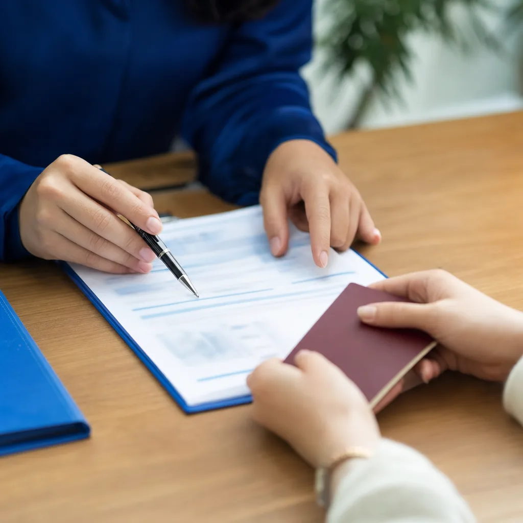 Chuyên viên rà soát từng giấy tờ trong hồ sơ visa cùng khách hàng