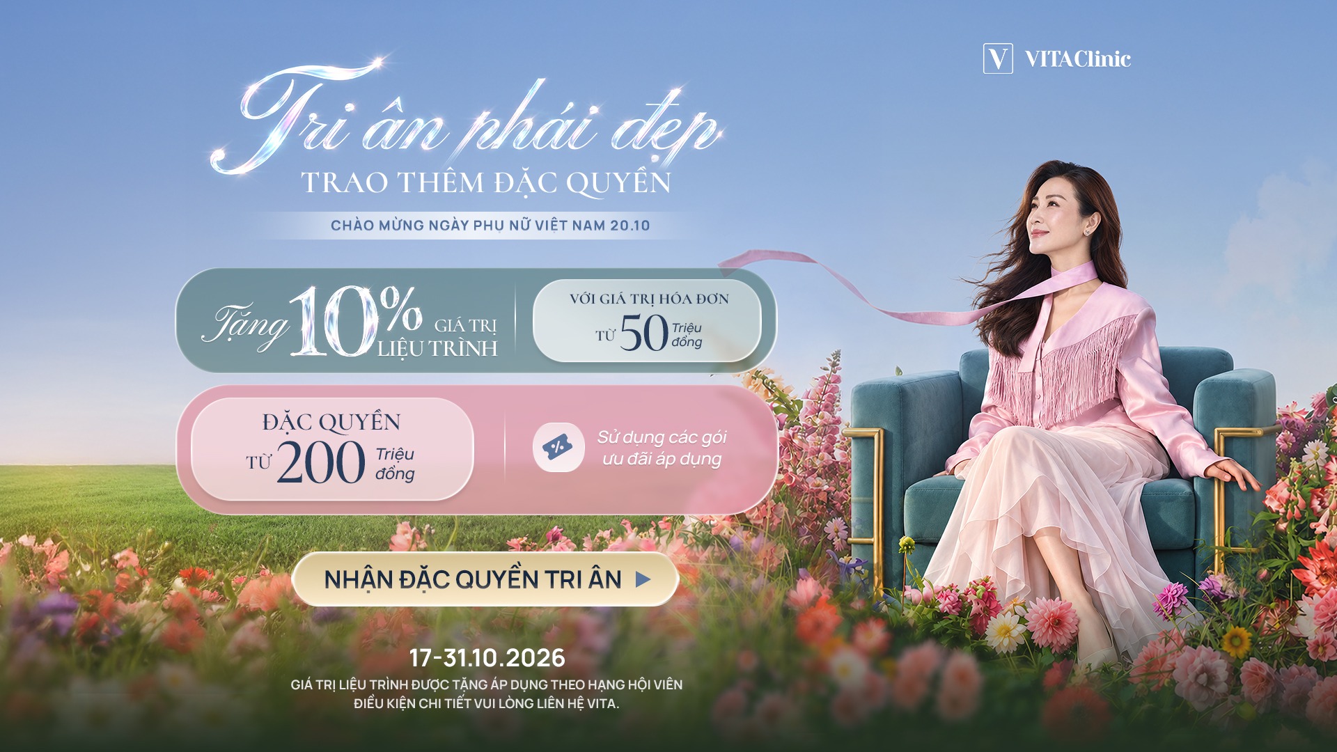 VITA Clinic tri ân phái đẹp – đặc quyền từ 50 triệu đồng, 17–31.10.2026