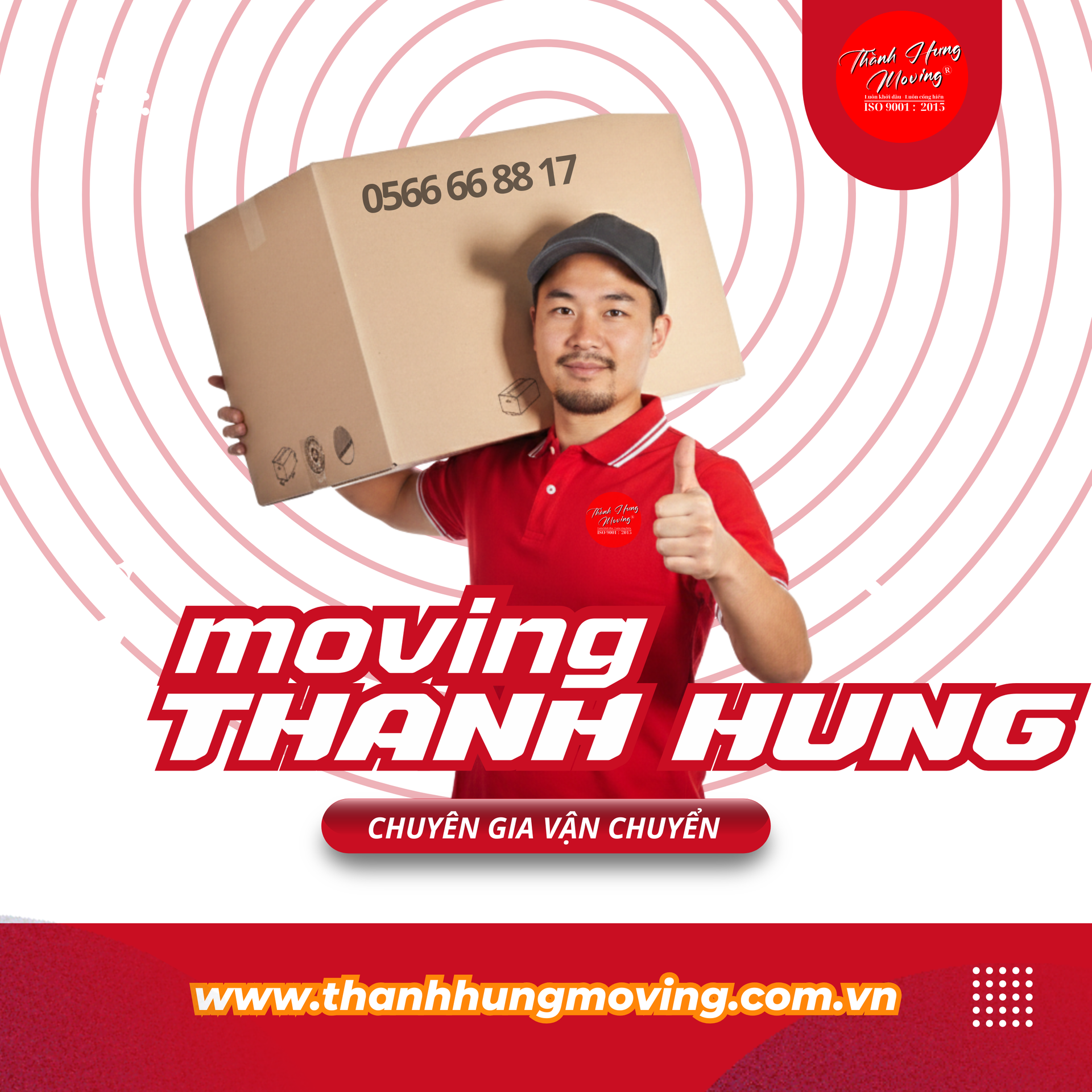 Đội ngũ nhân viên Thành Hưng Moving đồng phục đỏ chuyên nghiệp
