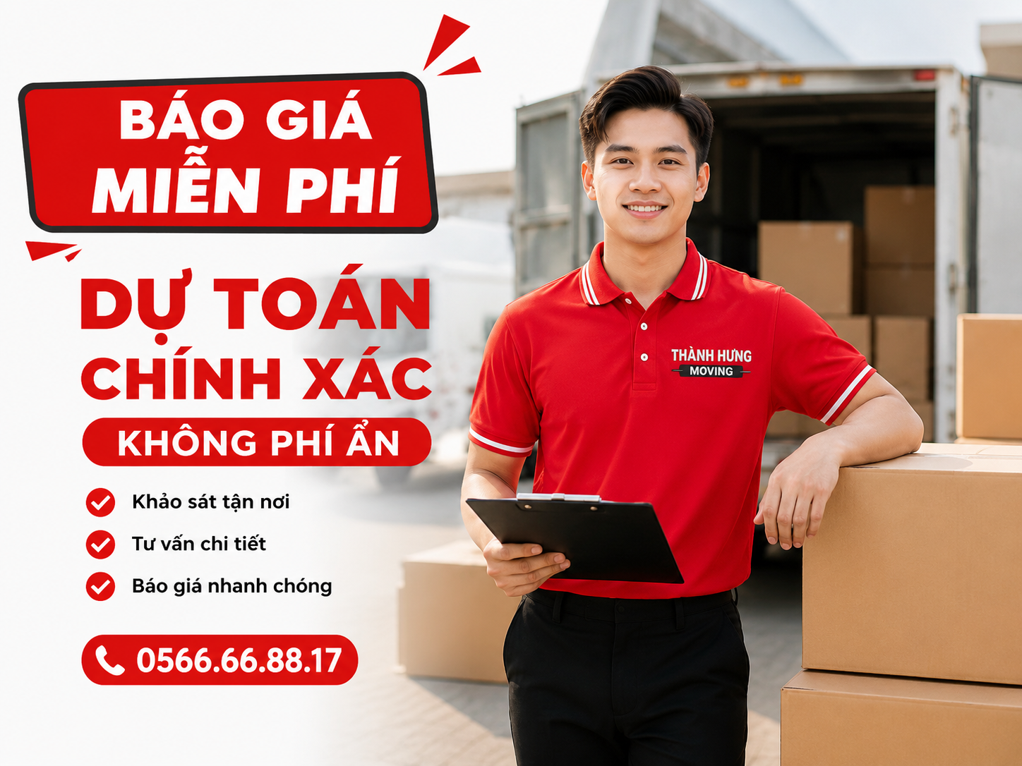 Chuyên viên Thành Hưng Moving đang tư vấn báo giá dịch vụ chuyển nhà trọn gói