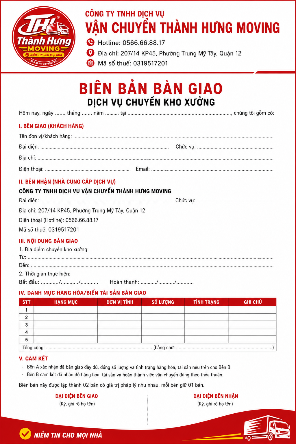 Biên bản bàn giao