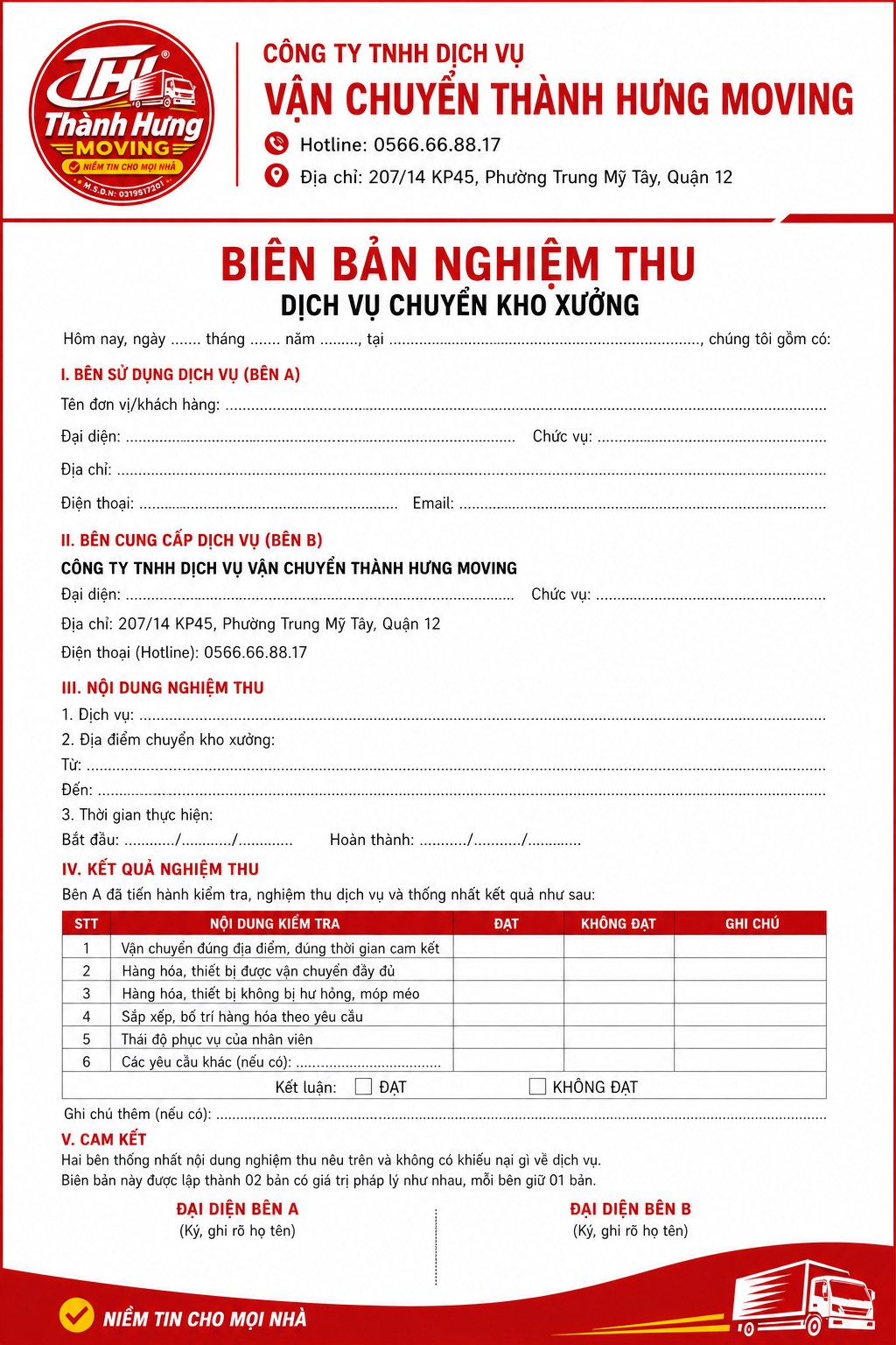 Biên bản nghiệm thu