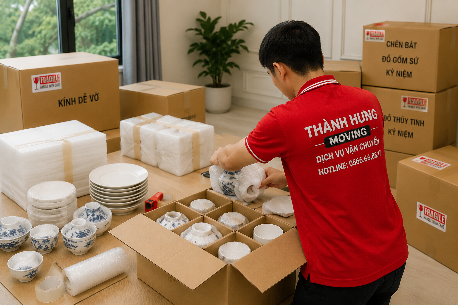 Cách đóng gói đồ thủy tinh, chén bát sành sứ