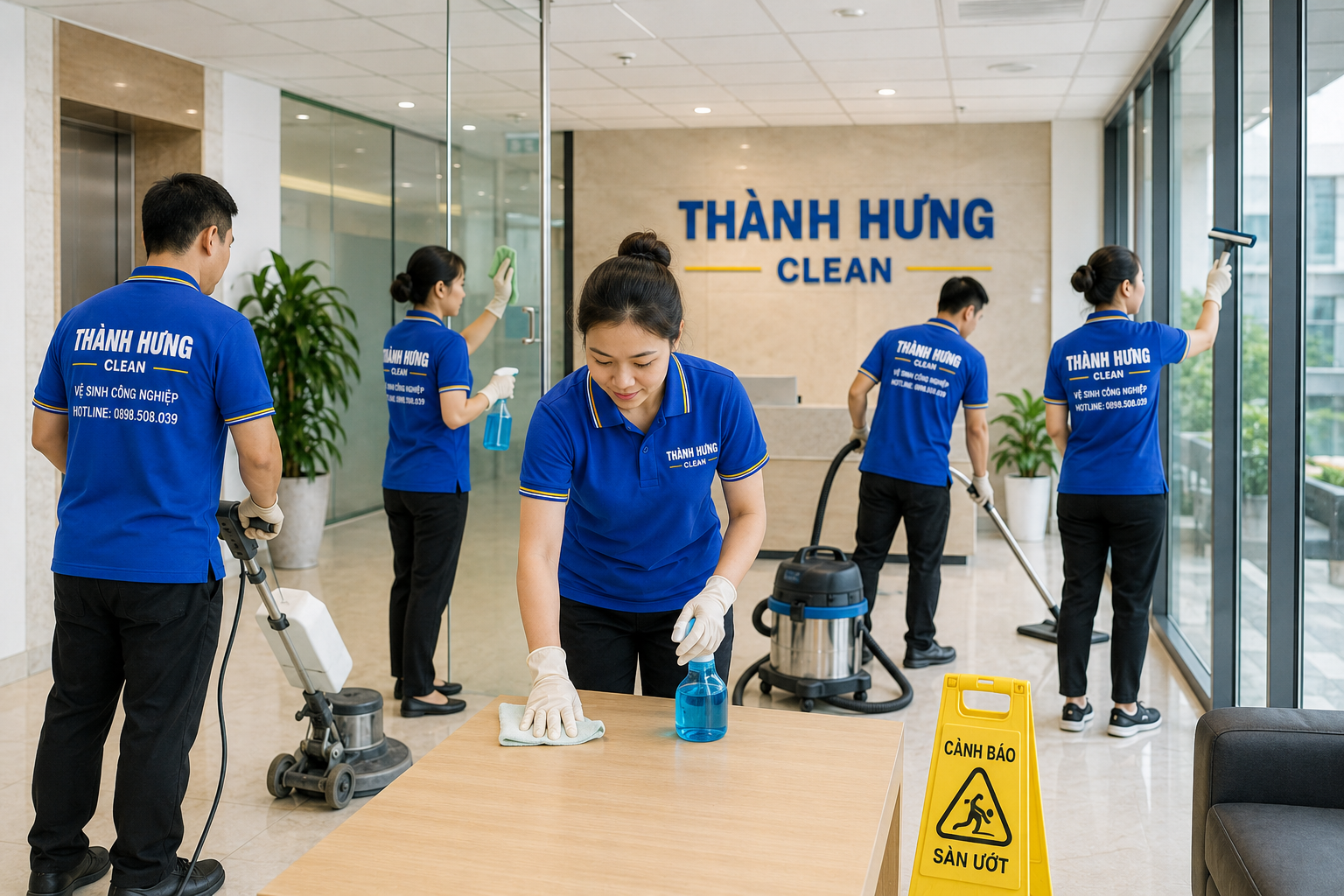 Đội ngũ Thành Hưng Clean thi công thực tế