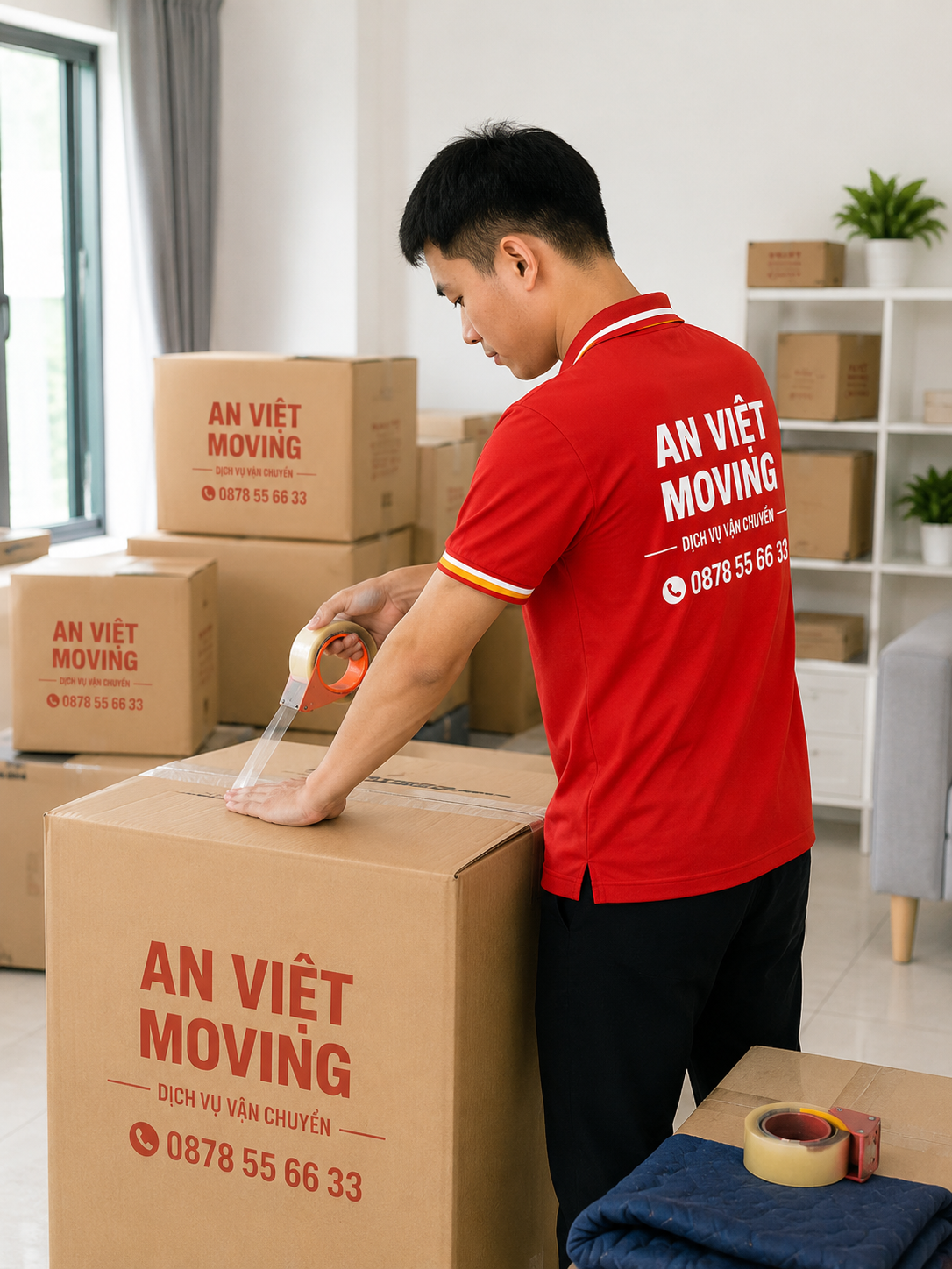 Nhân viên đóng gói thùng carton khi chuyển nhà trọn gói