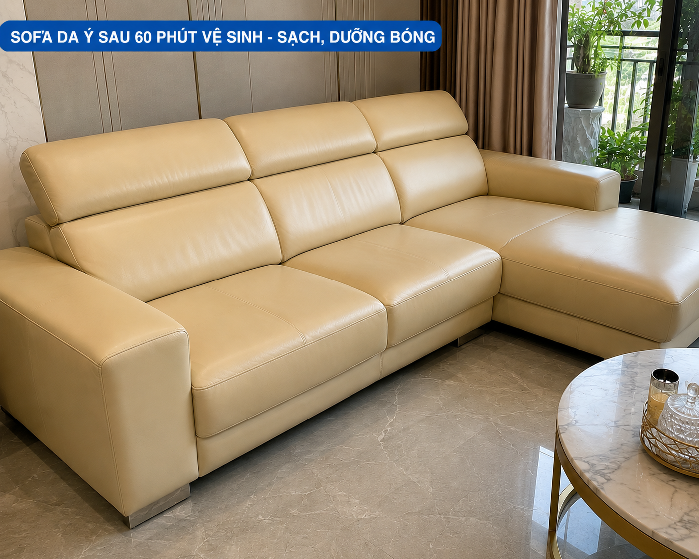 Sofa da Ý sau 60 phút vệ sinh - sạch, dưỡng bóng