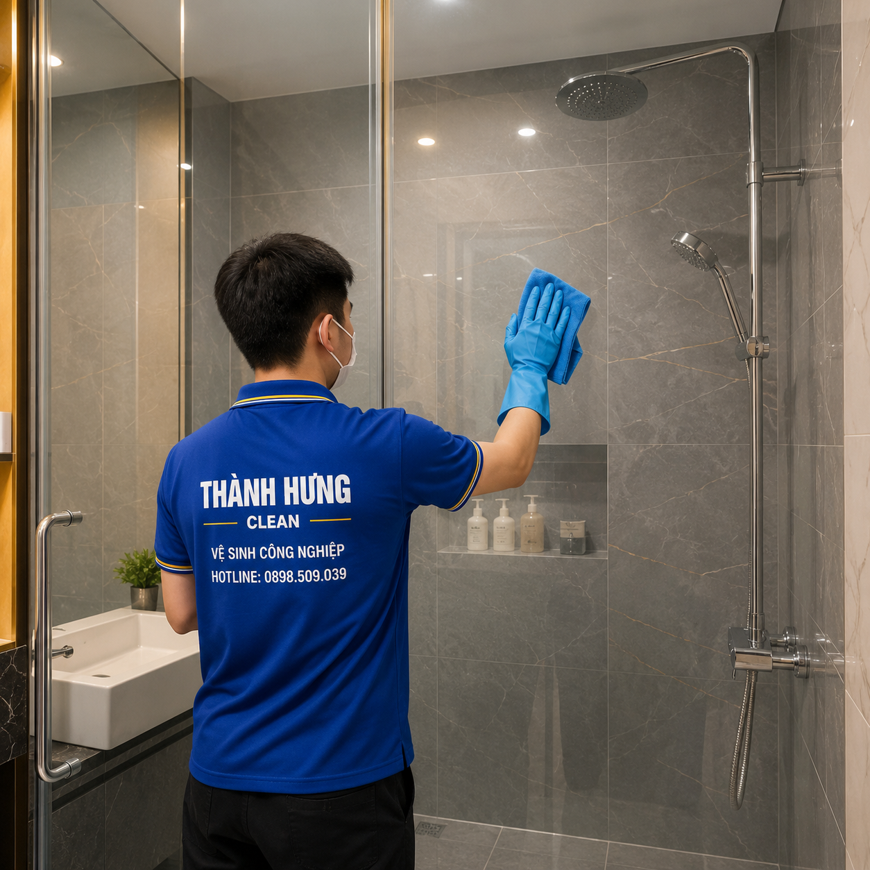 Vách kính phòng tắm sau khi vệ sinh