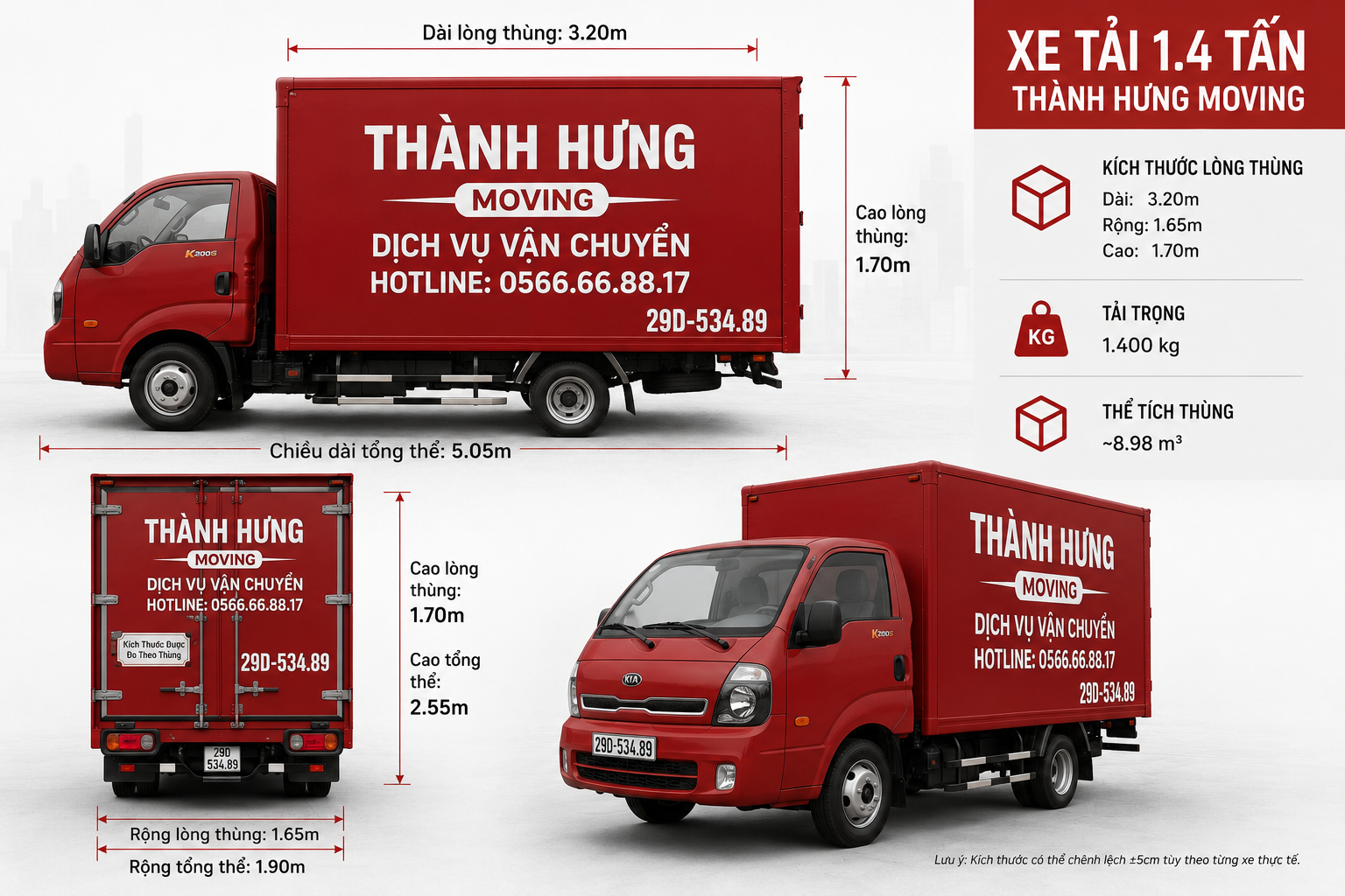 Xe tải 1.4 tấn Thành Hưng Moving