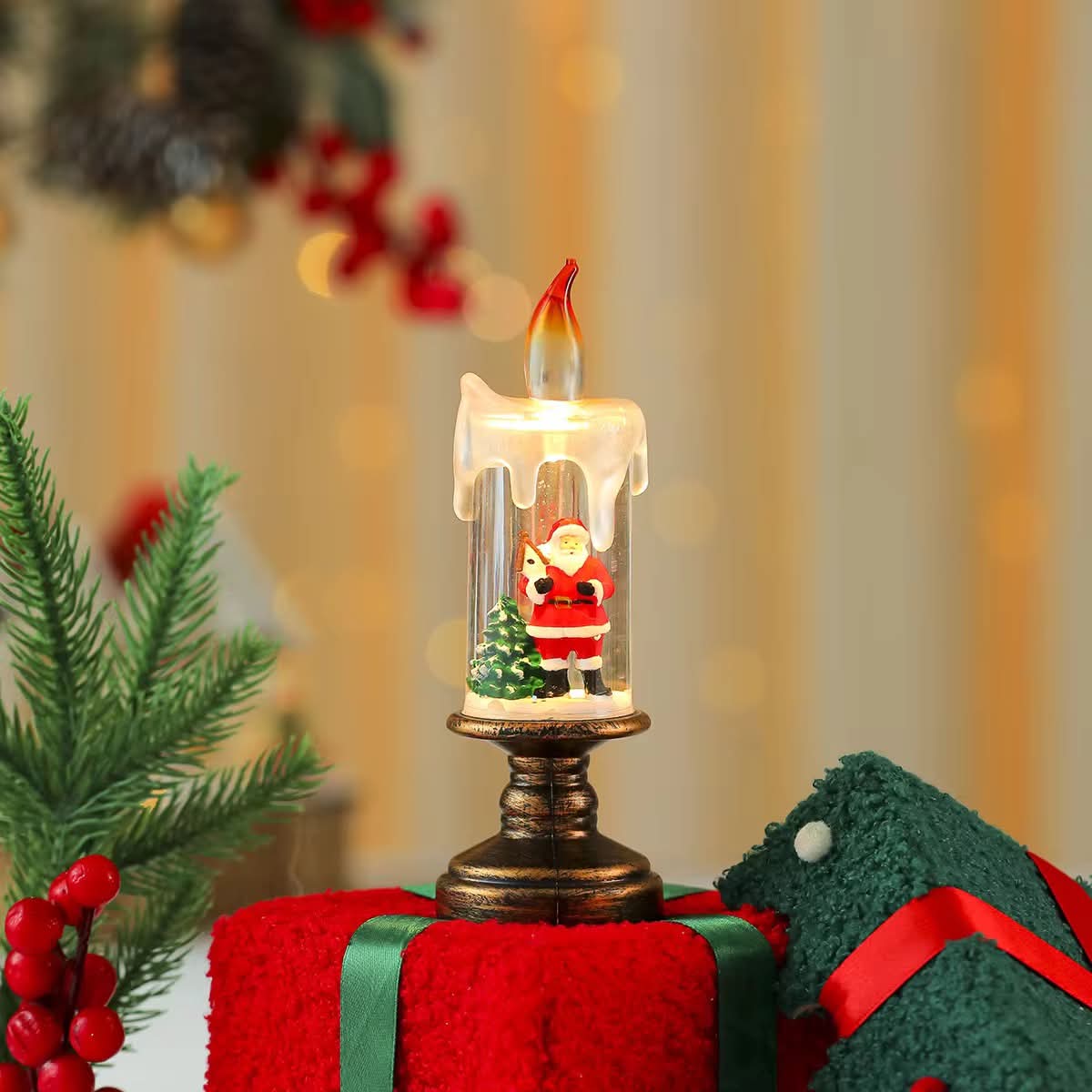 Santa Claus LED snow globe candle design