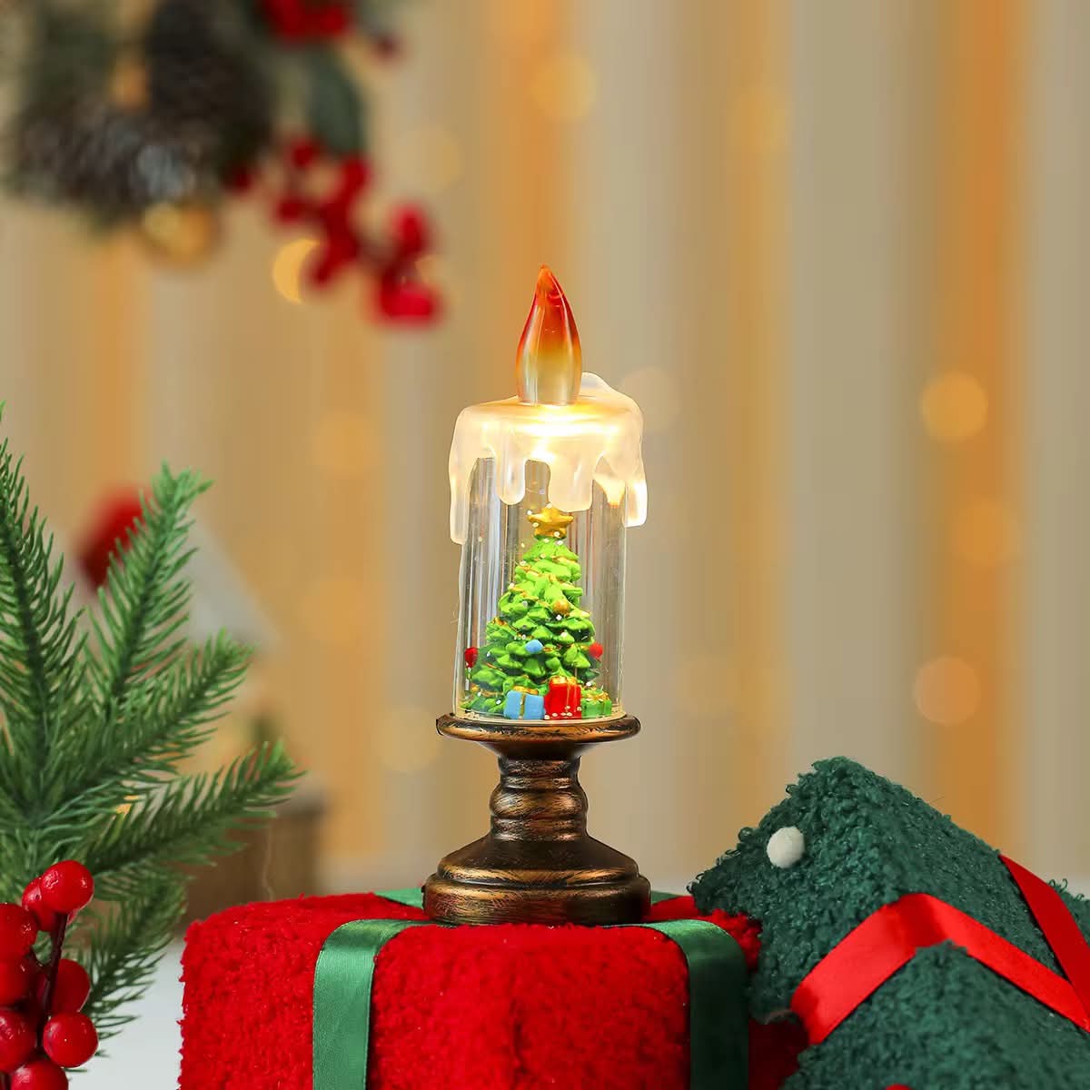 Christmas tree LED snow globe candle design