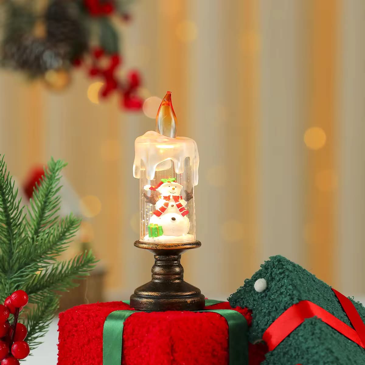 Snowman LED snow globe candle design